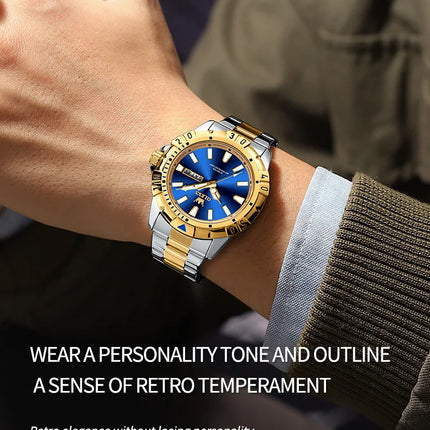 OLEVS Men's Watches Luxury Diving Series Stainless Steel Waterproof Luminous Dual Calendar Fashion Quartz Wristwatch for Men