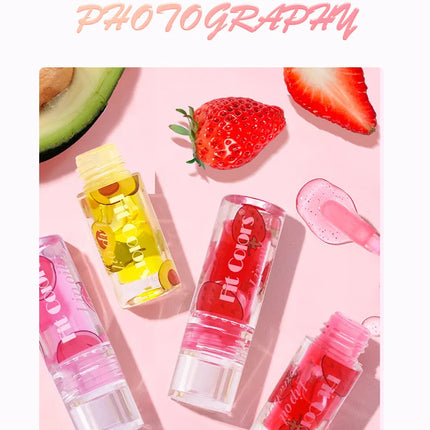 Hydrating Transparent Lip Gloss 3 Piece Set Fruit Scented Lip Oil with Avocado Strawberry and Peach for Soft Smooth Lips
