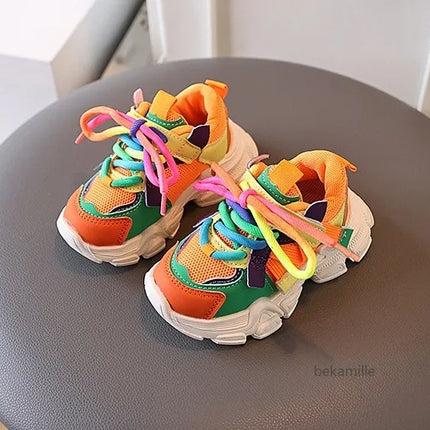 Girls & Boys Casual Sneakers Soft Sole Sports Shoes For Child Autumn colorful