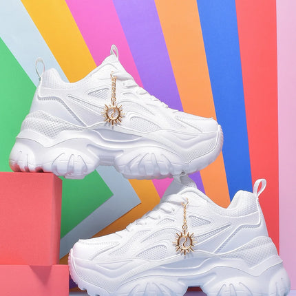 Women increase 6CM platform high heels Four seasons outdoor pure white sneakers Fashion exquisite accessories casual shoes women