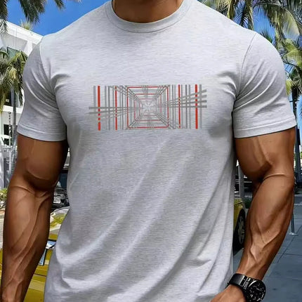 Summer men's 100% pure cotton casual fashionable loose retro compass mountain pattern printed round neck short sleeved T-shirt