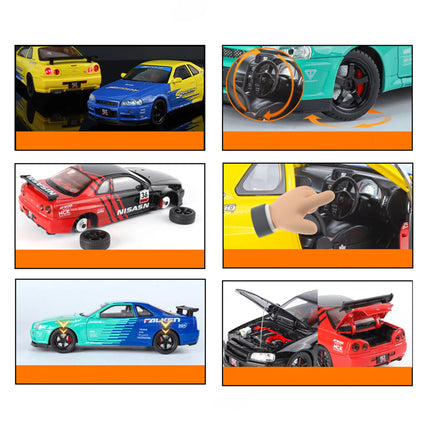 1/18 Skyline GTR R34 Modified Car Alloy Car Model Sound and Light Pull Back Children's Toy Collectibles Birthday gift