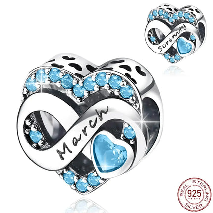 925 Sterling Silver January-December Birthday Stone Love Zircon Pendant Bead Fit Charms Necklace Bracelet Women Jewelry DIY Gift