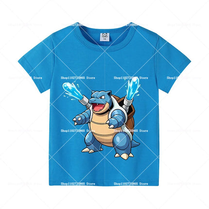 Pokemons Cotton T-Shirt Pikachu Eevee Cartoon Anime Tees Classic Game Fashion Printed Tops Summer Breathable Casual Clothes Gift