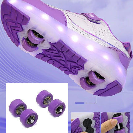 Luminous Roller Skate Shoes Wheels Removeable Sneakers Kids Roller Shoes USB Charge Light Up Sport Skate Board Shoes Boys Girls