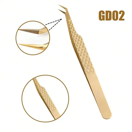 GEMERRY Golden Fiber Tips Eyelashes Tweezers Extension Stainless Steel Tweezer for Volume Fans Professional Tools