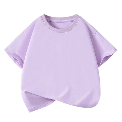Girls Boys Short Sleeve T Shirts Kids Pure Cotton Summer Oversized Tops Children Teens Solid Casual Crewneck Basic Tees 3-14Y