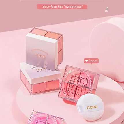 4 Square Grid Face Blusher Vibrant Orange Makeup Blush Palette Cheek Contour Blush Powder Matte Blusher Korean Makeup Tint Blush