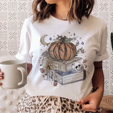 Books Cats Tarot Vintage Tee Fashion T-shirts New Women Summer Tshirt Top Lady Print Female Clothes Short Sleeve Graphic T-Shirt
