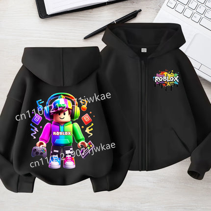 3-12 Boys Girls 2026 Kids Fashion Hoodies Tops Kids' Roblox Print Zipper Hoodie Colorful Splash Design Casual Sweatshirt For