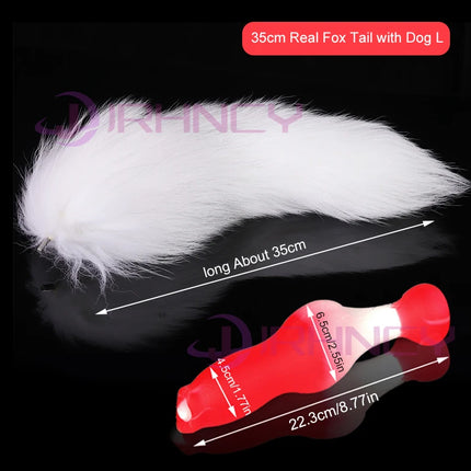 Dog Dildo With 35/65/95cm Fox Tail Silicone Butt Plug Cosplay Adult Sex Games Long Anal Plug Tail Animal Dildos for Women Penis