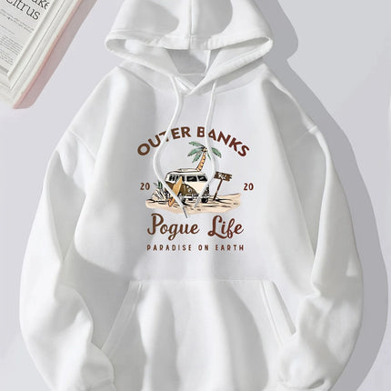 Long Sleeve Drawstring Hoodie Outer Banks Print Hoodie Casual Pocket Long Sleeve Drawstring Hoodies Sweatshirt Women's Clothing