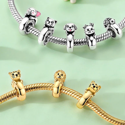 New Original 925 Silver Sterling Charms Beads Pendant Cat Dog Lion Tiger Girl Boy Charms Fit Bracelet Woman Fashion Jewelry Gift