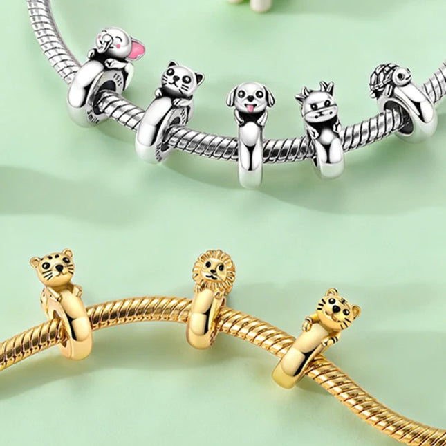 New Original 925 Silver Sterling Charms Beads Pendant Cat Dog Lion Tiger Girl Boy Charms Fit Bracelet Woman Fashion Jewelry Gift