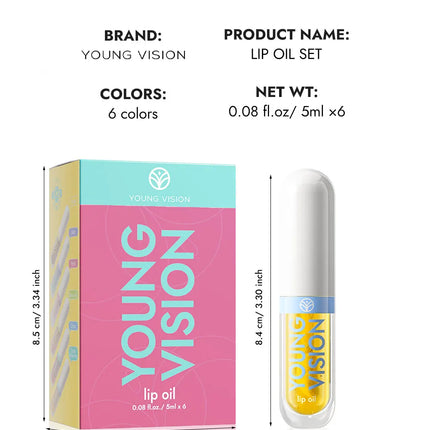 YOUNG VISION 6-Color Refreshing Fruit Flavored Moisturizing Lip Oil Set Colorful, Hydrating, and Moisturizing Lip Gloss
