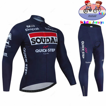Soudal Quick Step Baby Cycling Clothing Children Long Sleeve Jersey Set Breathable Sportswear Kids Bicycle Maillot Ciclismo
