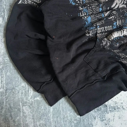 Affliction Gothic Hoodie Y2K New Retro Pattern Oversize Zipper Hoodie For Women Hip Hop Casual Sweatshirt Personality Streetwear