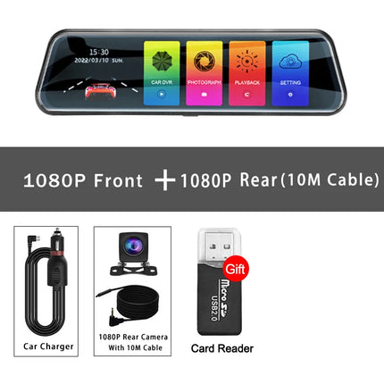 Auto Mirror Camera for Car Touch Screen Video Recorder Rearview 10" Mirror Dash Cam Front and Rear Camera Mirror DVR Black Box