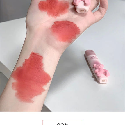 Cute Bear Lip Gloss Waterproof Long Lasting Non Fading Matte Lip Glaze Moisturing Non-marking Red Brown Velvet Liquid Lipsticks