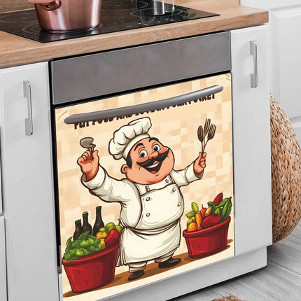 1pcs Laughing Chef Delicious Ingredients Poster Cabinet Dining Room Background Landscaping Wall Sticker Kitchen Decoration
