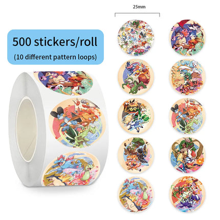 500 Pcs Pikachu Roll Stickers Pokemon DIY Cartoon Style Waterproof Reward Labels for Gift Sealing Laptop Water Bottle Decor