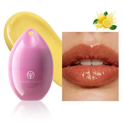 Fruit Flavored Lip Mask Egg Cherry Strawberry Blueberry Peach, Hydrating Reduces Lip Lines Lip Care, Portable Puff Ball Keychain