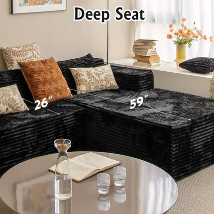 Black sectional couches for Living Room Corduroy Couch，104" Cloud Sectional Couch with L-Shape Chaise， Modern, Customized