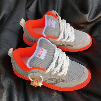 Gray Retro Low-top Thick Tongue Bread Shoes Large Size Men Women Casual Board Shoes Boy Girl Sports Skateboarding Sneakers