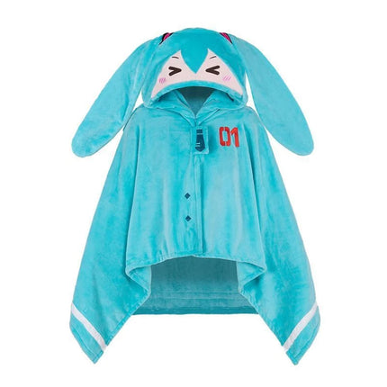 160x100cm Kawaii Hatsune Miku Multifunction Hooded Air Conditioning Blanket Soft And Warm Siesta Shawl Miku Flannel Cloak Gifts
