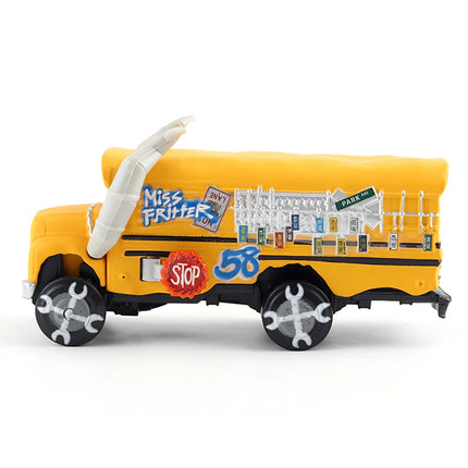 Original Disney Pixar Cars 3 Anime Figure School Bus Cartoon Model Car 1:55 Metal Die Casting Alloy Car Kids Toys Birthday Gifts