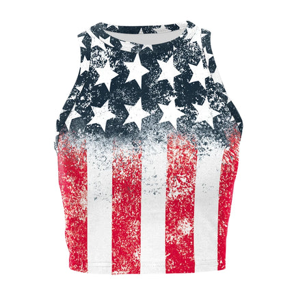 Nadanbao Women's Vest Summer Casual American Flag Tie Dyeing Cropped Tight Sleeveless T-Shirt Streetwear Crop Tops Y2K Tees