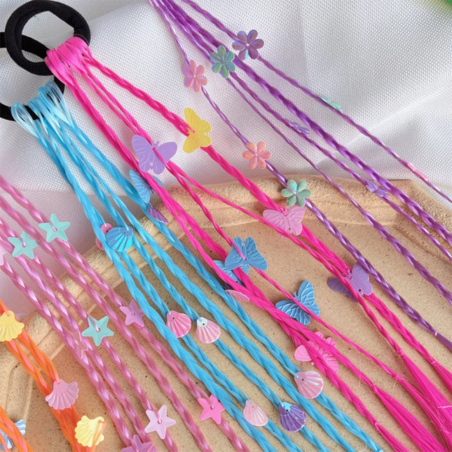 Girls' Synthetic Colorful Braids Hair Extensions with Rubber Bands, Rainbow Braided Hairpieces, Ponytail Hair Accessories for Girls