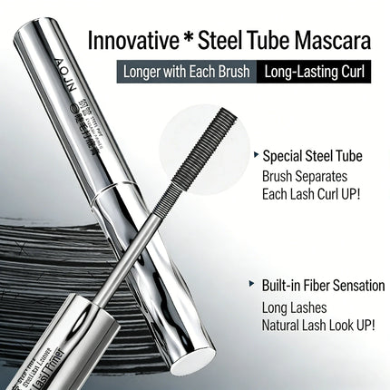 Black Waterproof Metallic Tube Mascara Silk Fiber Long Curling Non-Clumping Eyelash Extensions Spiral Makeup for Eyes