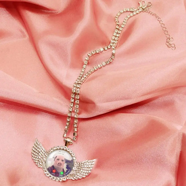 For John Pork Is Calling Answer Call Phone Humor Funny Pig Lover Graphic The Moon Necklace Angel Wings Pendant Necklace Jewelry