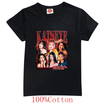 Hot Katseye T Shirt Kids Summer Clothes Girls Short Sleeve T-Shirt Toddler Boy Cotton Casual Tops Children's Fashion Streetwear