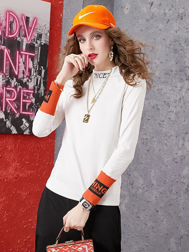 Autumn New Women's Long-sleeved T-shirt Half-high Collar Women's Top Woman clothing Female clothing