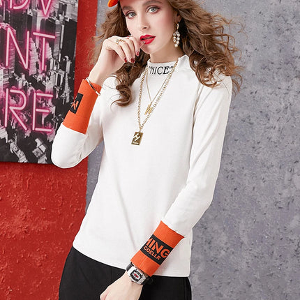 Autumn New Women's Long-sleeved T-shirt Half-high Collar Women's Top Woman clothing Female clothing