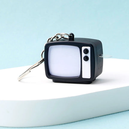 Retro TV Shaped Keychain with Light & Sound Horror Handprint Projection Spooky Halloween Pendant for Bag Charm Key Ring Chain