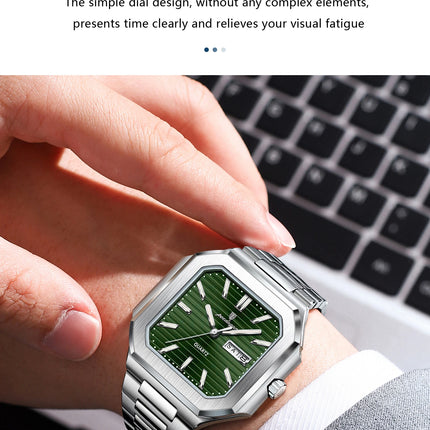 POEDAGAR Luxury Square Male Watch Waterproof Luminous Date Week Quartz Watches For Men Stainless Steel Fashion Men's Clock Reloj
