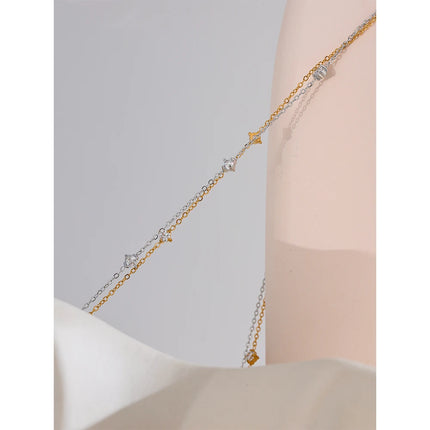 Yhpup Stainless Steel Cubic Zirconia Necklace Anklet Bracelet Rust Proof Attractive Classic Bling Chic Thin Chain Jewelry