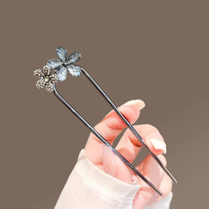Metal Flower Hair Stick For Women Girls U-shaped Hairpin Fashion Hair Clip Pins New Blue Crystal Hair Bun Hair Accessories