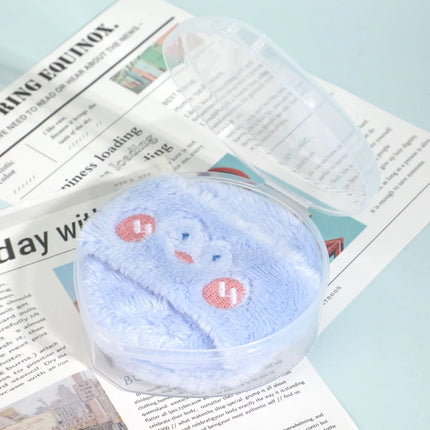 1PC blue makeup velvet puff+storage box, suitable for loose powder, powder products, portable storage box for easy storage