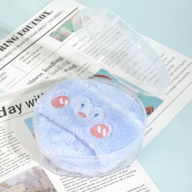 1PC blue makeup velvet puff+storage box, suitable for loose powder, powder products, portable storage box for easy storage