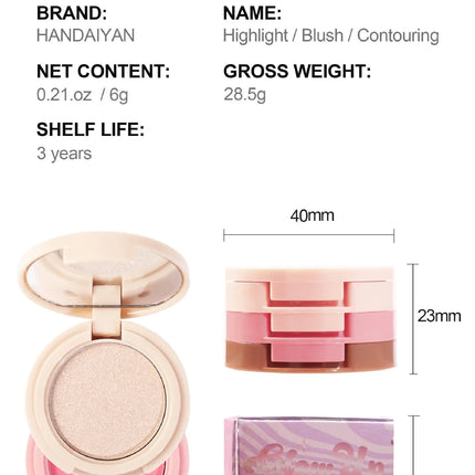 3-In-1 Face Bronzer Highlighter Makeup Palette Matte Pearlescent Blush Contouring Shadow Brighten Three-layer All-in-one Palette