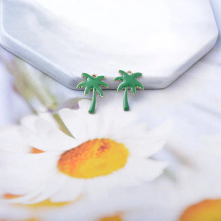 20pcs Copper Two-sided  Enamel coconut tree  Charms oil dripping Ear Pendant Necklace bracelet  jewelry decoration