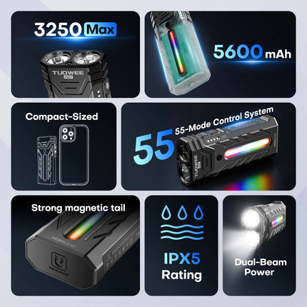 5200LMS Innovative Multi-functional Portable LED Flashlight with Magnetic Torch, Perfect for Hiking Camping Adventures