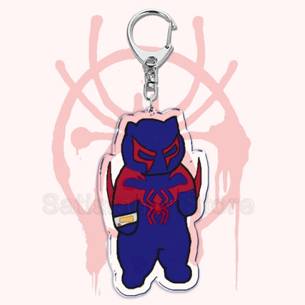 Cute Spider Punk Cat Warrior Key Chain Key Ring Invincible Superhero Keychains Keyring Pendant for Bag Man Women Jewelry Gifts