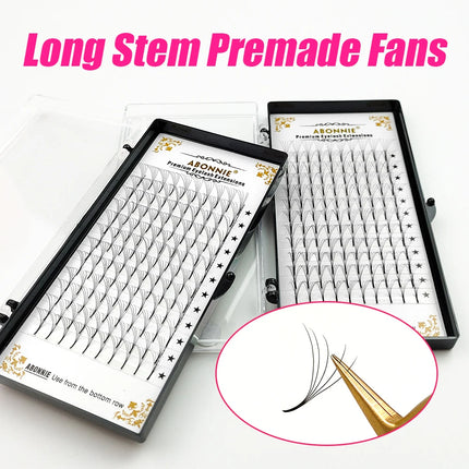 Abonnie Long Stem Premade Fans Lash Russian Volume Eyelash Extension Premade Volume Fans Faux Mink Premium Lashes Supplies 3D-6D