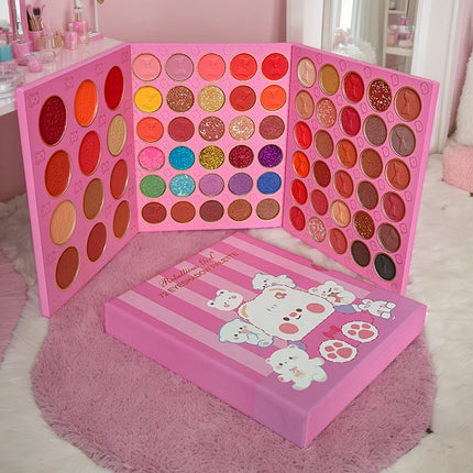 72-Color Pink Eyeshadow Palette, Matte Shimmer & Glitter Blush Tones, Complete Rose Gold Mauve Makeup Set for Daily Party & Gift