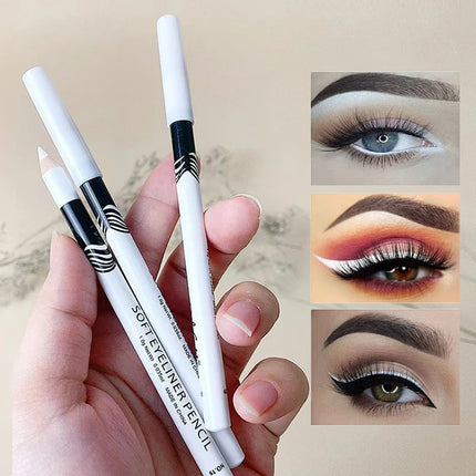 12PCS/Set White Matte Eyeliner Pencil Highlighter Silkworm Pencil 3-IN-1 Non-Smudging Longlasting Waterproof Eye Makeup